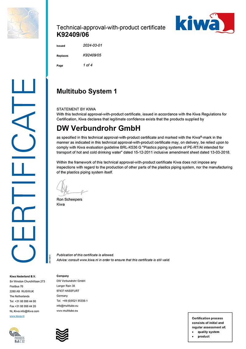 multitubo: certification - kiwa
