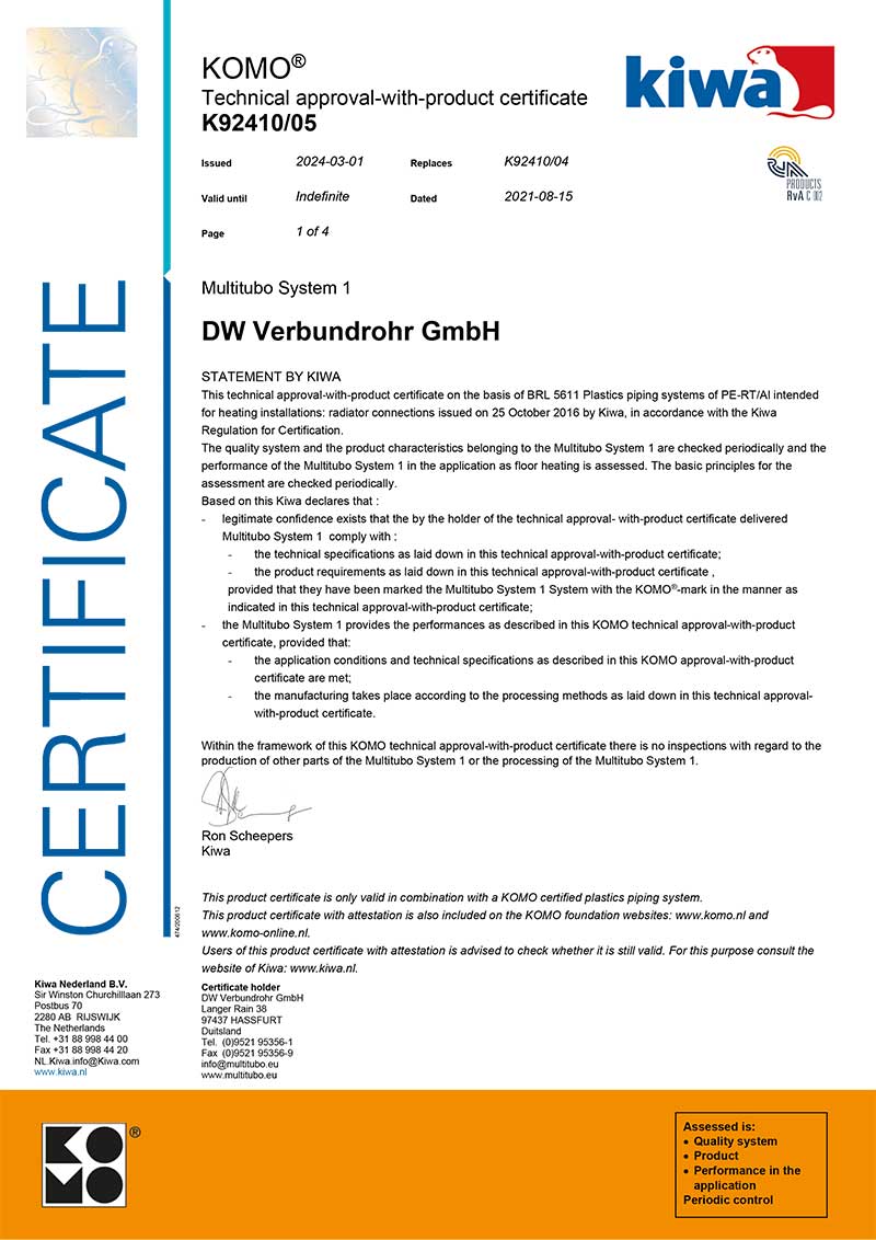 multitubo: certification - KOMO
